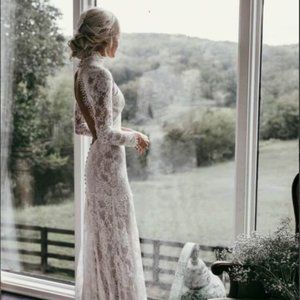 High Neck Boho Lace Wedding Dress - Never Worn